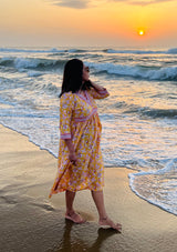 Yellow Floral Cotton maxi Dress