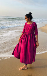 Wine Embroidery Mul cotton dress