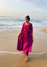 Wine Embroidery Mul cotton dress