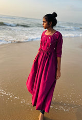 Wine Embroidery Mul cotton dress