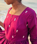 Wine Embroidery Mul cotton dress