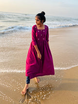 Wine Embroidery Mul cotton dress