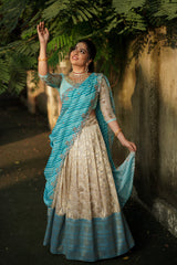 Sky Blue Embroidery Silk lehenga