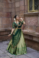 Green Embroidery Silk lehenga