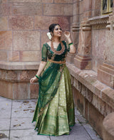 Green Embroidery Silk lehenga