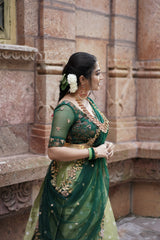Green Embroidery Silk lehenga