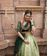 Green Embroidery Silk lehenga