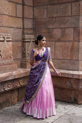 Violet & Pink Embroidery Silk lehenga