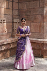 Violet & Pink Embroidery Silk lehenga