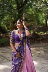 Violet & Pink Embroidery Silk lehenga