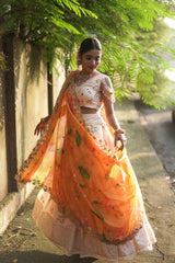 Cream & Orange Georgette lehenga