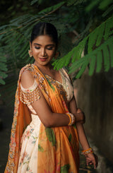 Cream & Orange Georgette lehenga