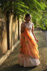 Cream & Orange Georgette lehenga