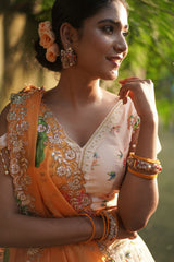 Cream & Orange Georgette lehenga