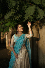 Sky Blue Embroidery Silk lehenga