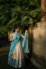 Sky Blue Embroidery Silk lehenga