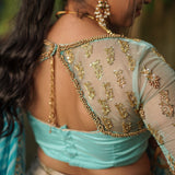Sky Blue Embroidery Silk lehenga
