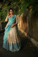 Sky Blue Embroidery Silk lehenga