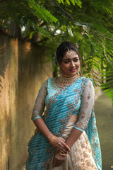 Sky Blue Embroidery Silk lehenga