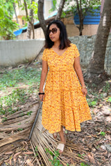 Yellow Floral layered Cotton Dress