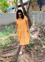 Yellow Floral layered Cotton Dress