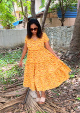 Yellow Floral layered Cotton Dress
