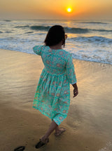 Ice Blue Floral Cotton maxi Dress