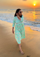 Ice Blue Floral Cotton maxi Dress