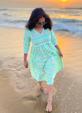 Ice Blue Floral Cotton maxi Dress