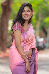 Orange and Purple mul cotton tie & dye saree