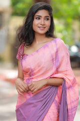 Orange and Purple mul cotton tie & dye saree