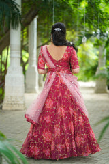 Magenta Self Embroidery Georgette lehenga