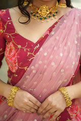 Magenta Self Embroidery Georgette lehenga