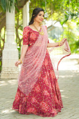 Magenta Self Embroidery Georgette lehenga