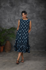 Navy Blue Ikkat cotton dress (Top)