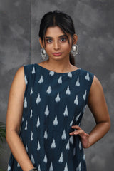 Navy Blue Ikkat cotton dress (Top)