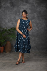 Navy Blue Ikkat cotton dress (Top)