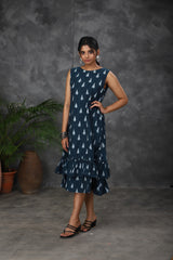 Navy Blue Ikkat cotton dress (Top)