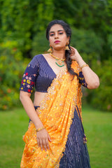 Navy Blue Yellow Sequins lehenga