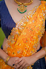 Navy Blue Yellow Sequins lehenga