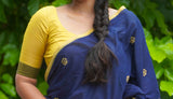 Navy Blue block printed mul cotton saree