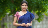 Navy Blue mul cotton plain ruffles saree