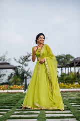 Neon Green organza lehenga - YoshnasByEla