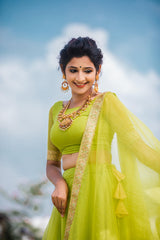 Neon Green organza lehenga - YoshnasByEla