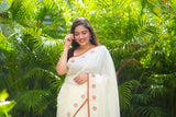 Off white & Brown mul cotton block printed saree