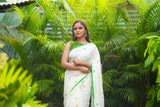 Off White mul cotton block printed saree