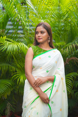 Off White mul cotton block printed saree