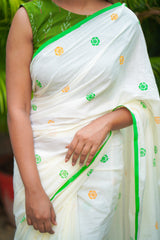 Off White mul cotton block printed saree