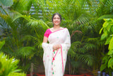 Off White mul cotton block printed saree