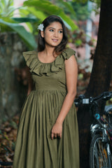 Olive green Mul cotton dress
